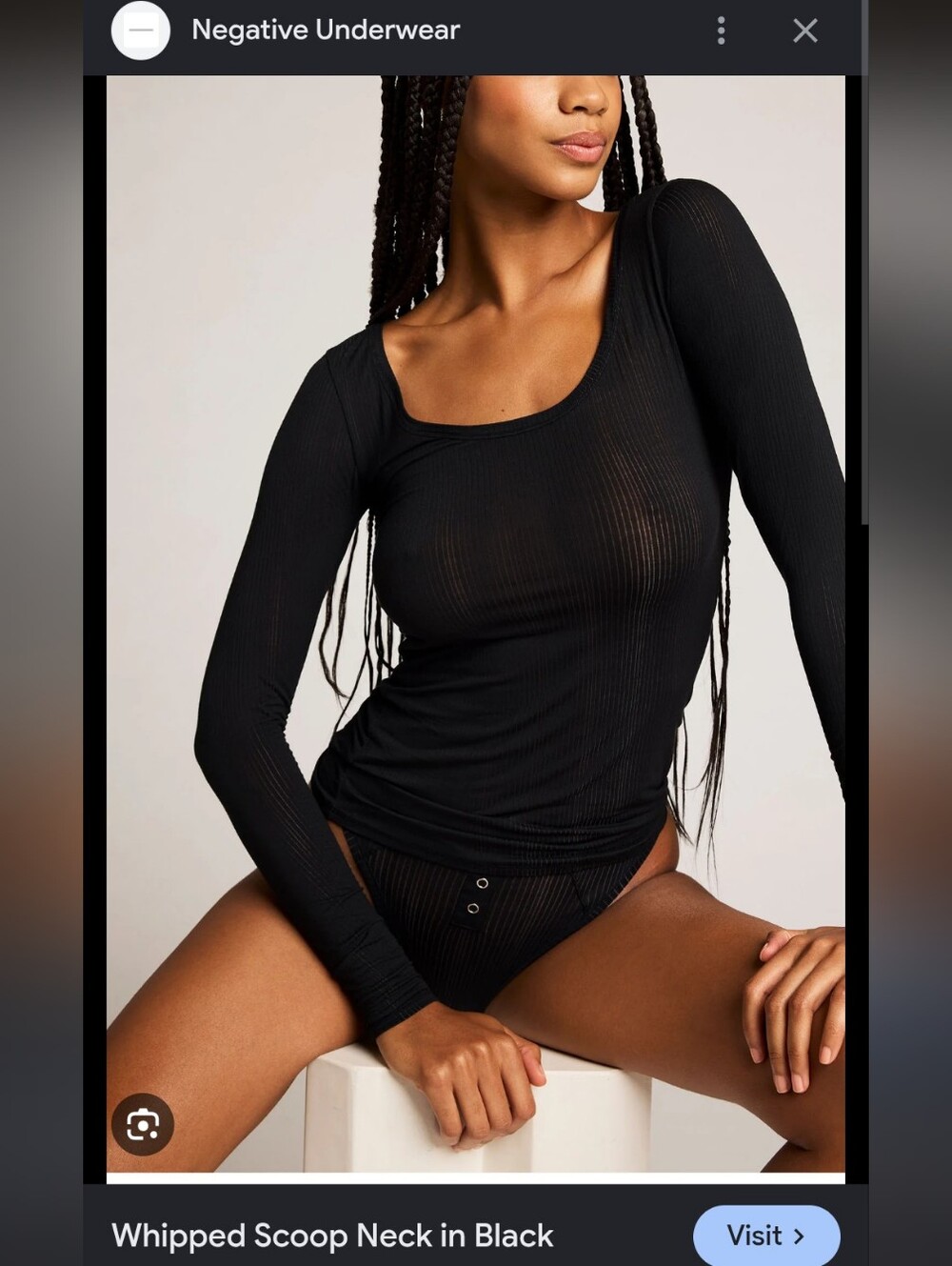 Negative Underwear Black Whipped Scoop Neck Long-Sleeve Top